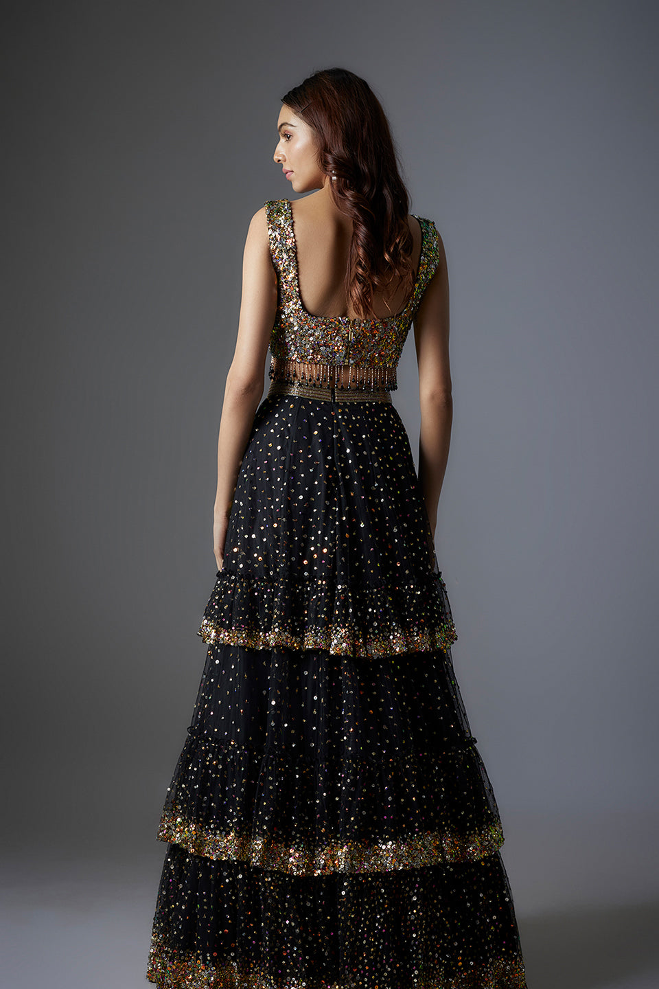 Black Net Sequins Embroidered Lehenga Set