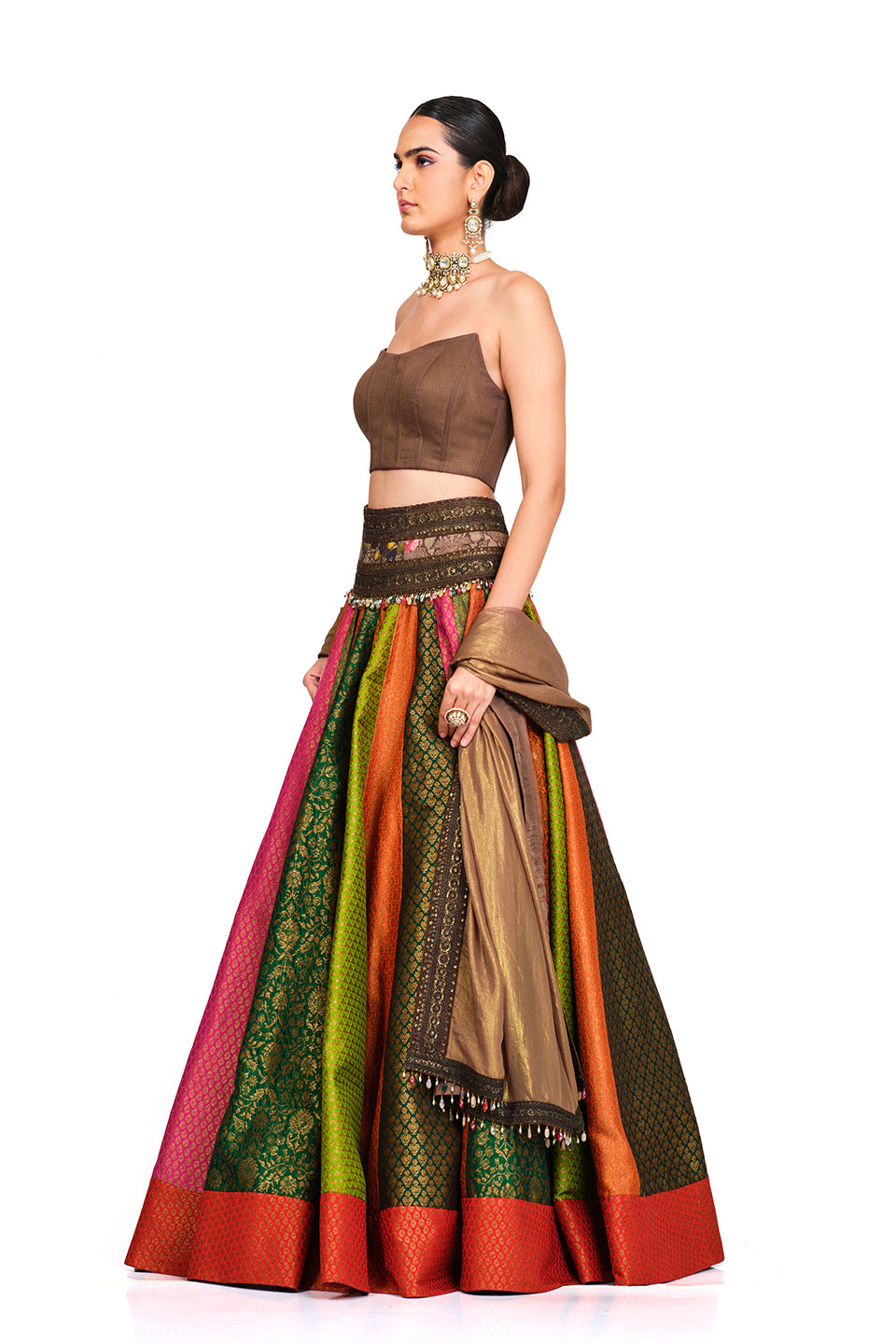 Brocade Corset Lehenga with Organza Dupatta