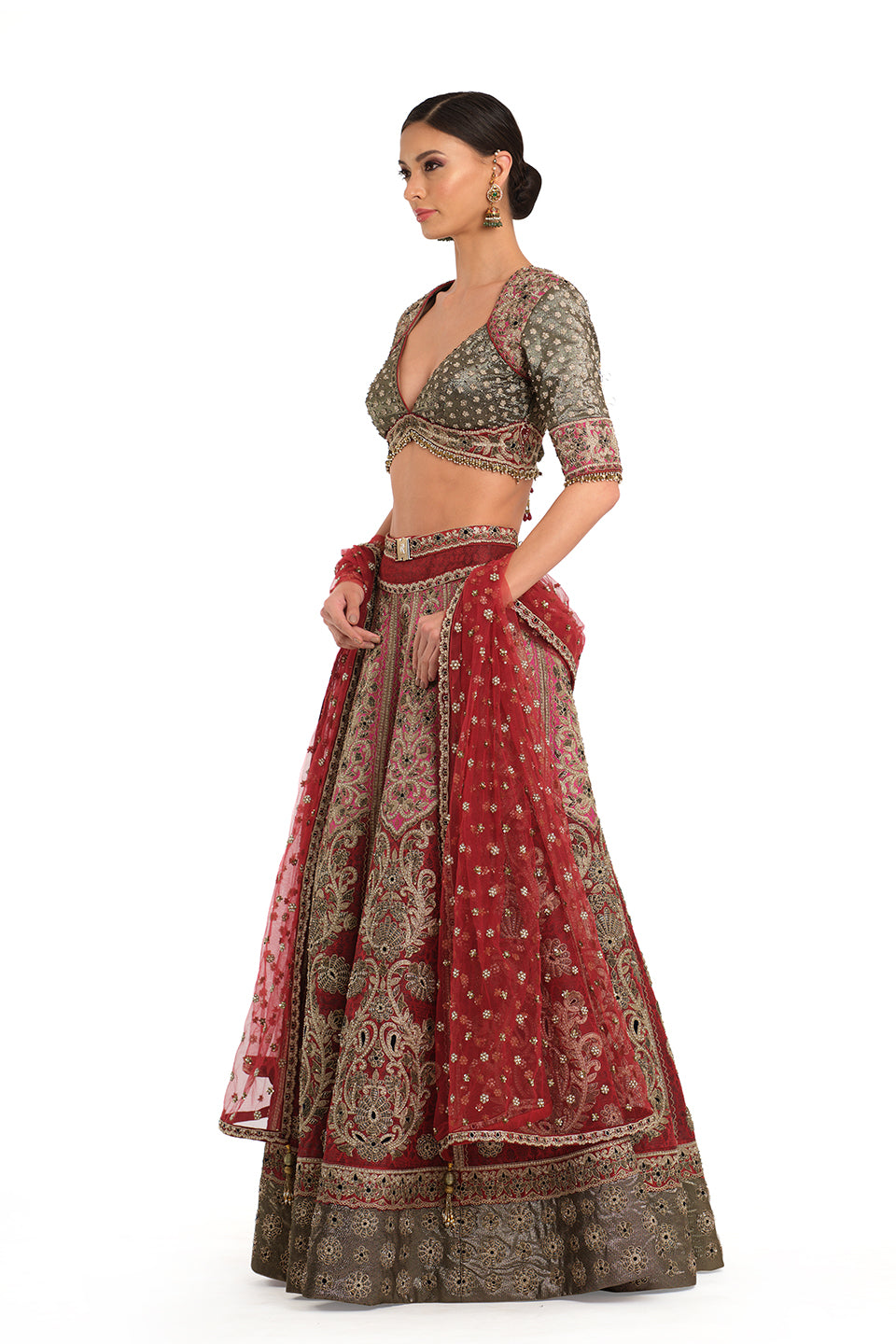Brocade embroidered lehenga with blouse
