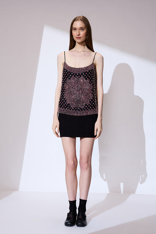 Black and pink embroidered top