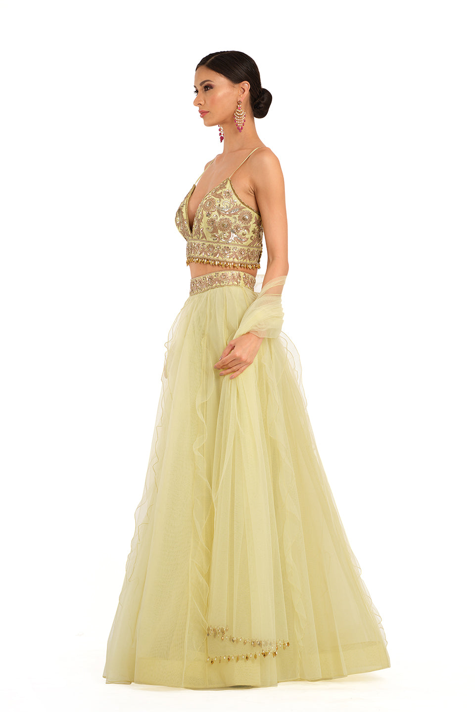 Tulle lehenga with gota patch work blouse