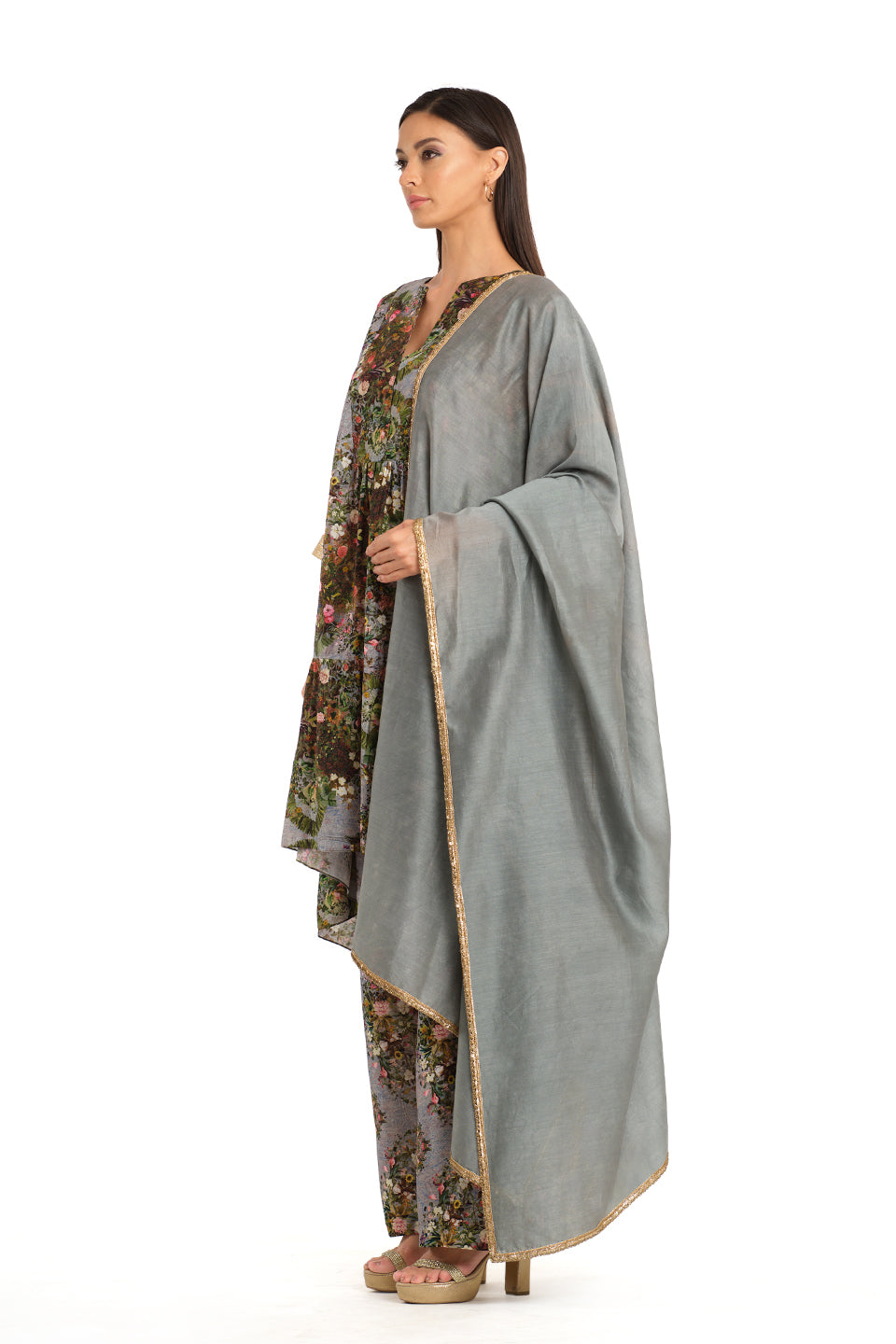 Botanical print high low tunic set