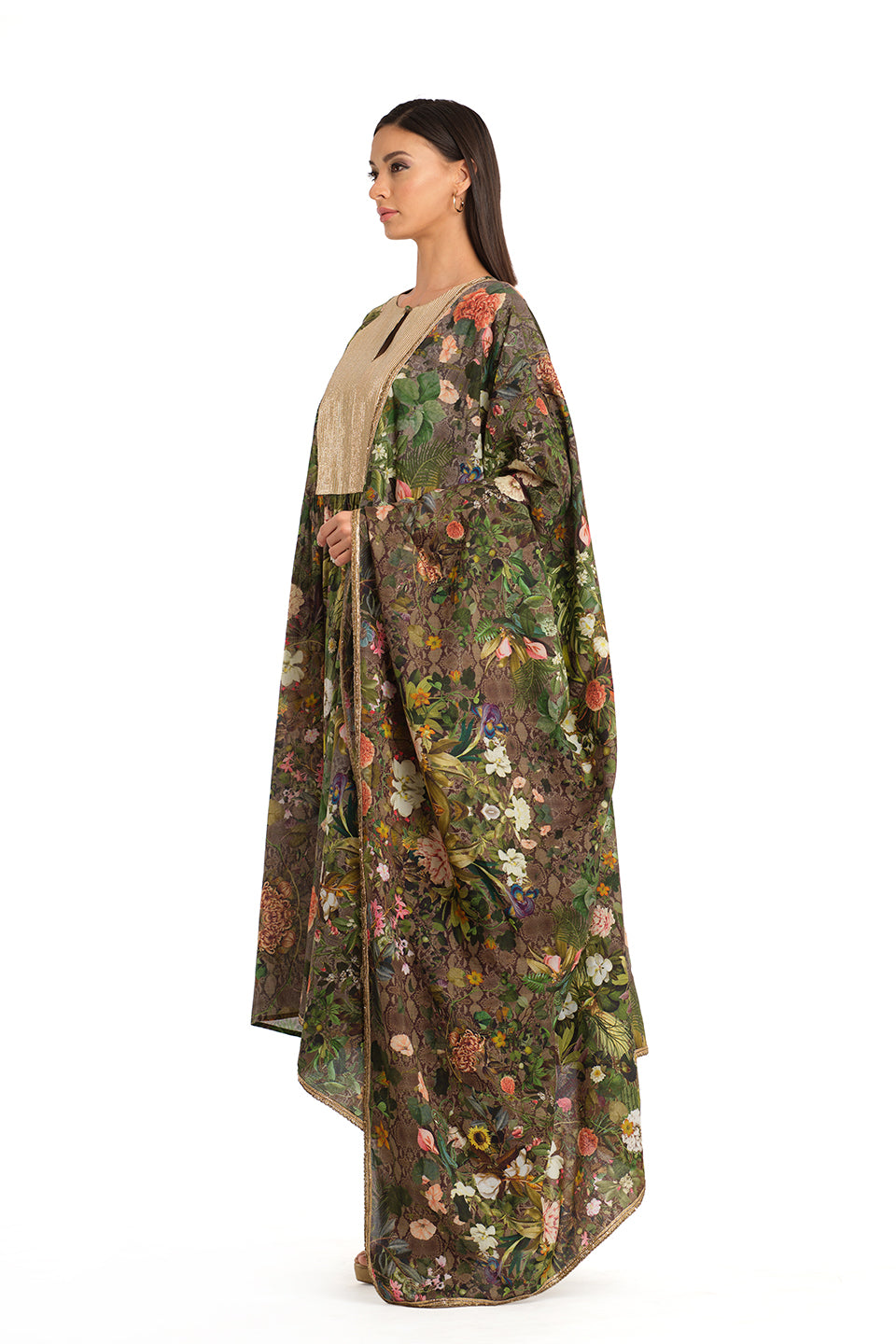 Signature Botanical Print cotton tunic set with dupatta