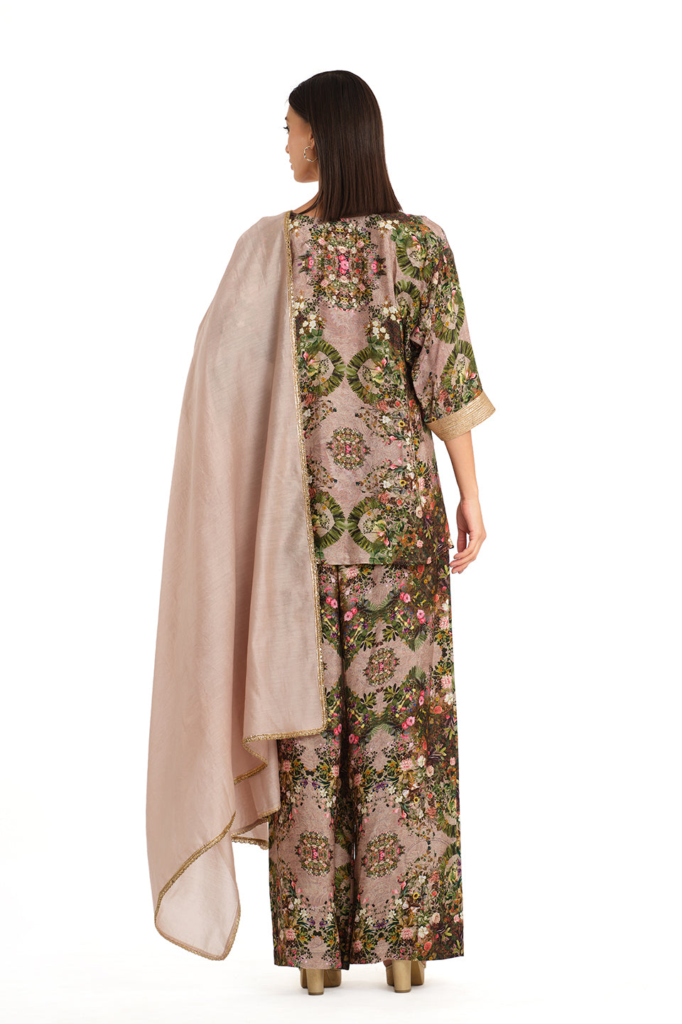 Botanical Print raw silk tunic set