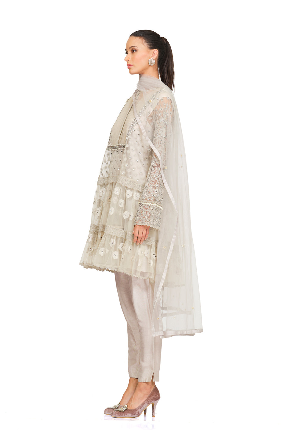 Ivory embroidered tunic set