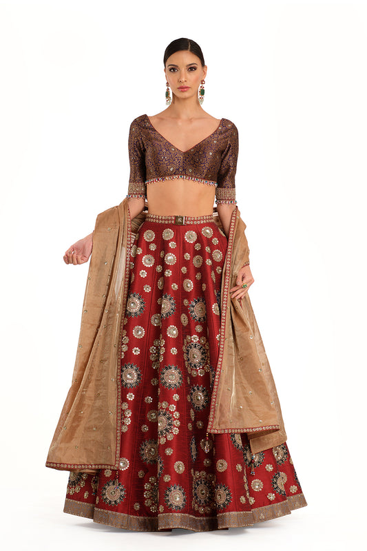 Embroidered Lehenga with Brocade Blouse