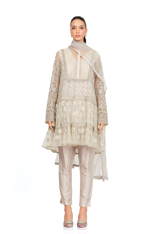 Ivory embroidered tunic set