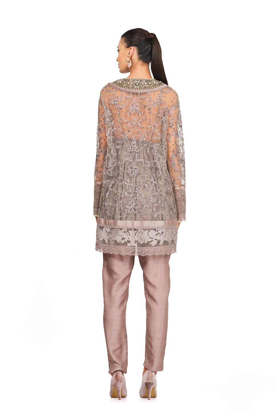 Taupe embellished tunic set