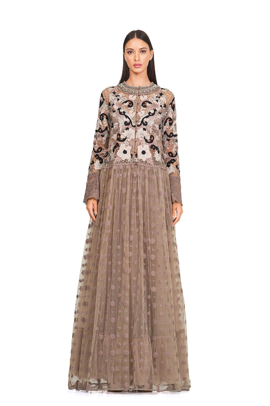 Long tunic with embroidered neckline