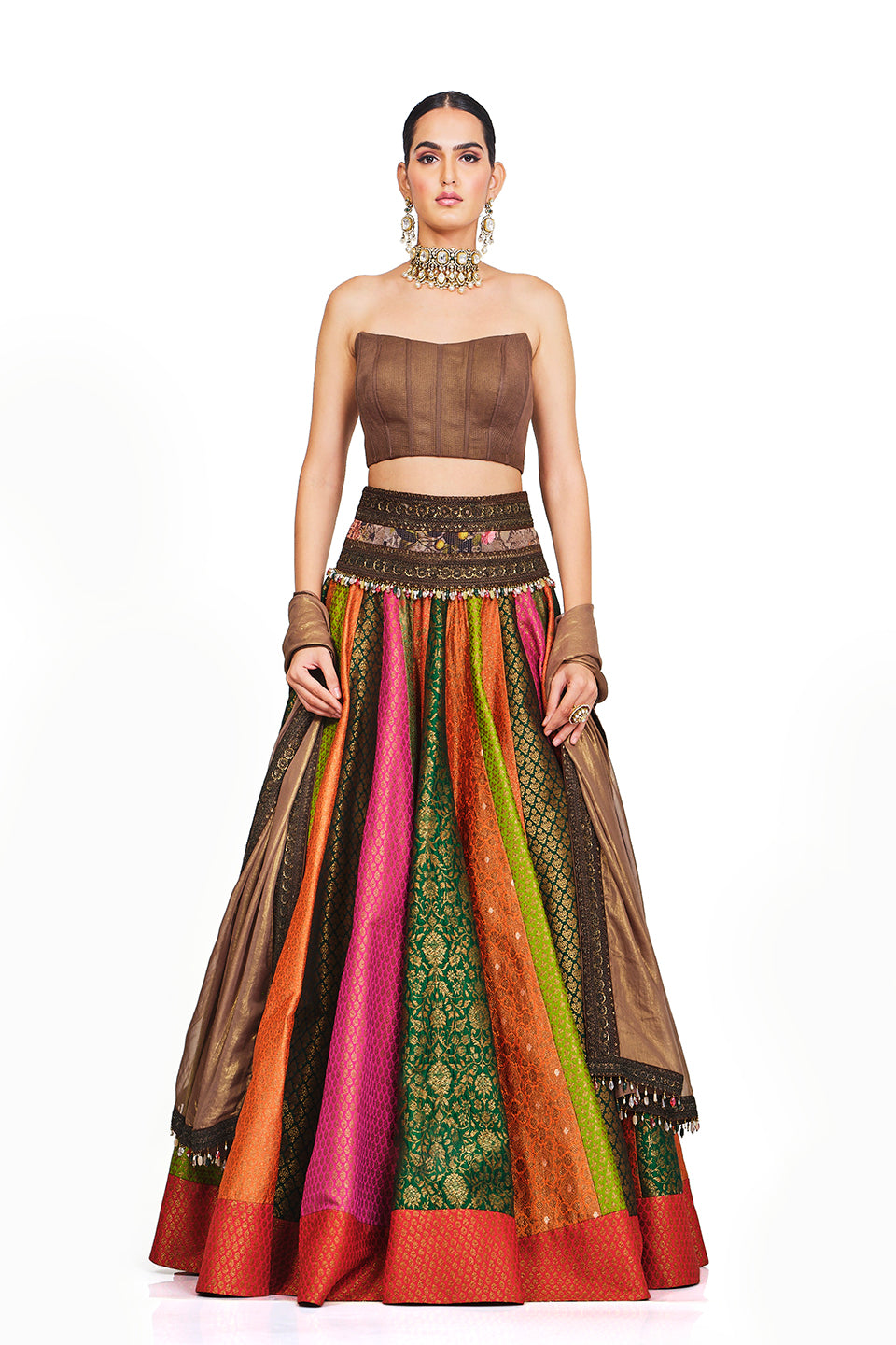 Brocade Corset Lehenga with Organza Dupatta