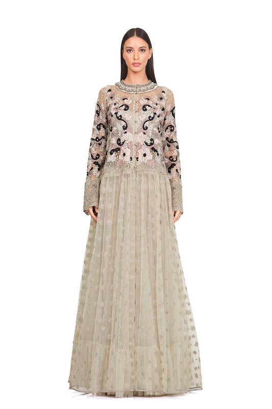 Long tunic with embellished neckline
