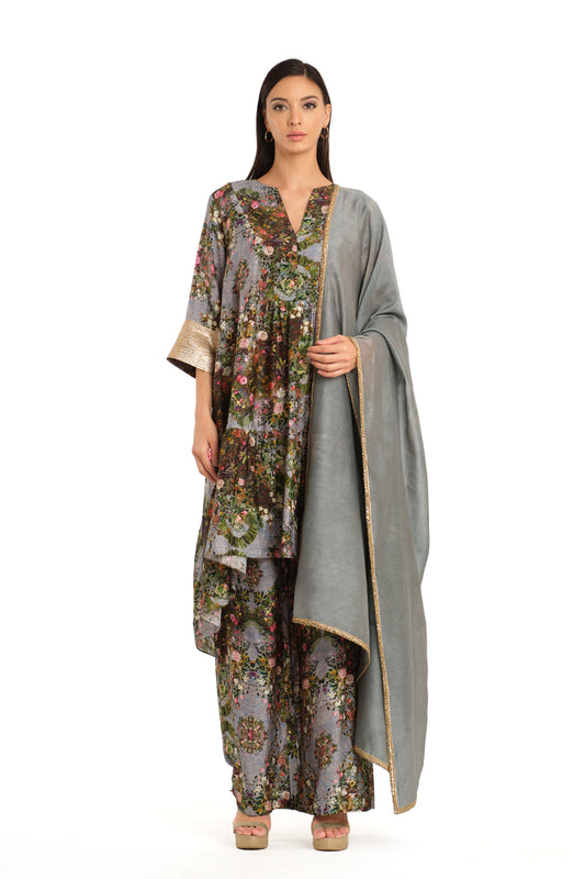 Botanical print high low tunic set