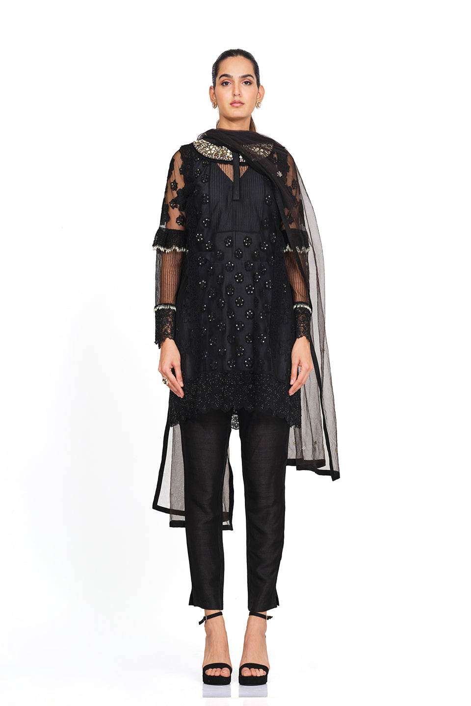 Black embellished tunic set