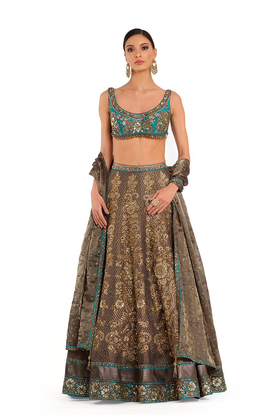 Sequin Embroidered Lehenga & Blouse with Dupatta