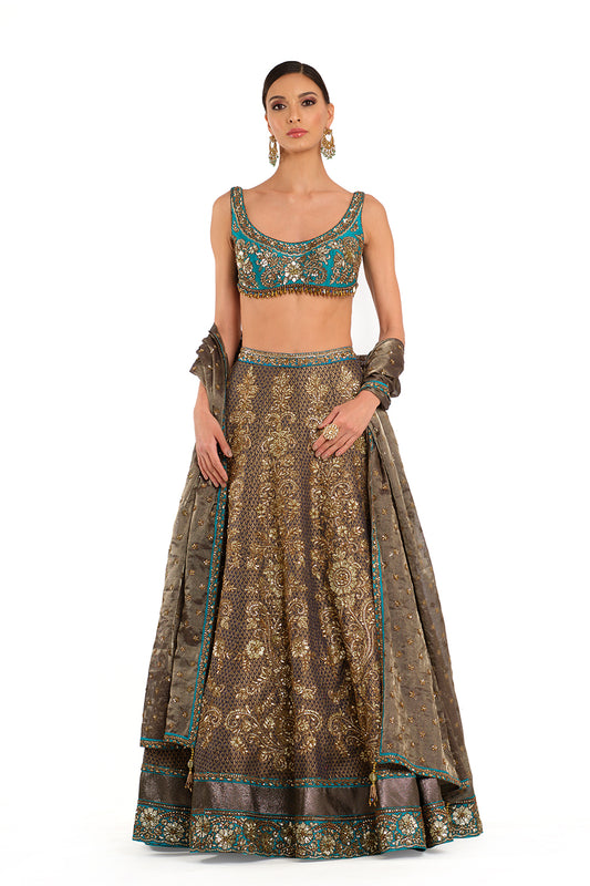 Sequin Embroidered Lehenga & Blouse with Dupatta
