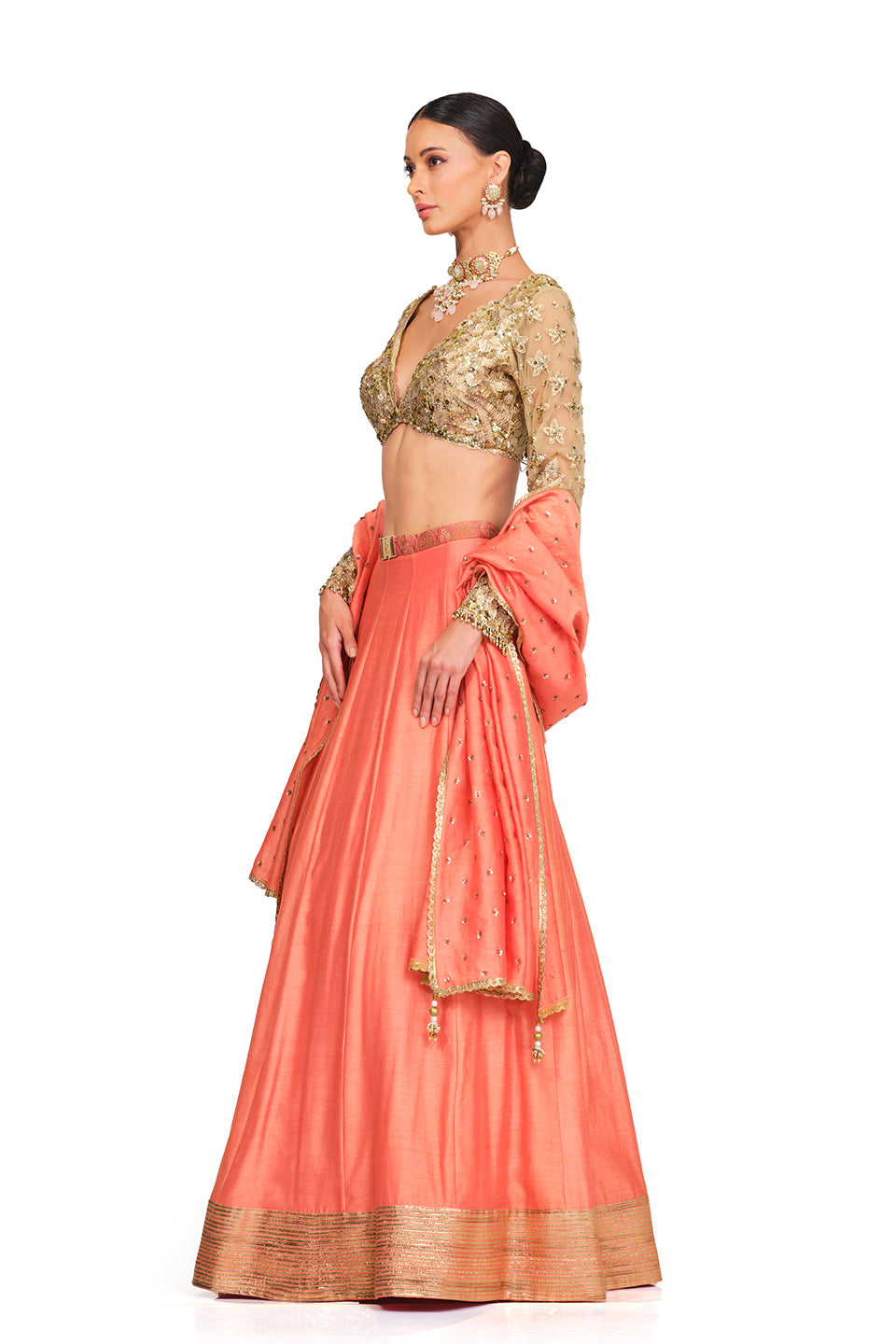 Silk Lehenga with Sequin Embroidered Blouse
