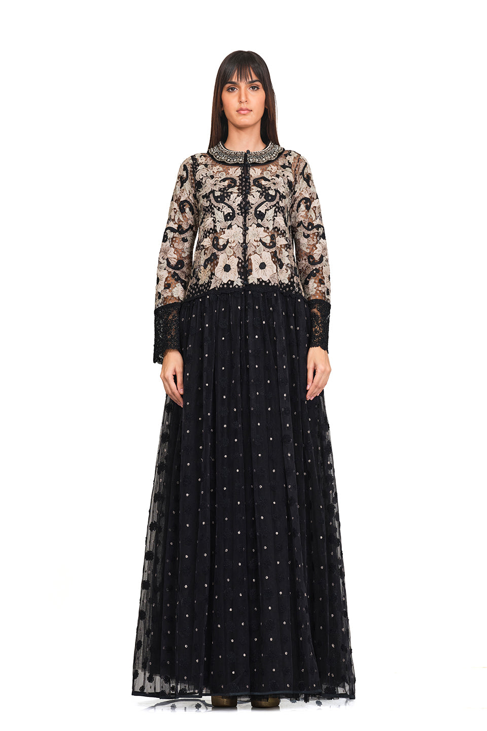 Long tunic with embroidered neckline