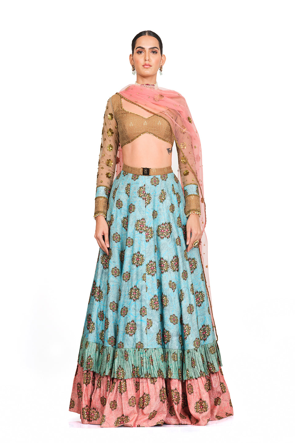 Silk Lehenga with Brocade Sequinned Blouse