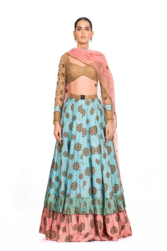 Silk Lehenga with Brocade Sequinned  Blouse