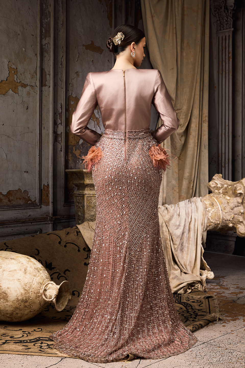 Structured Pink Embroidered Gown