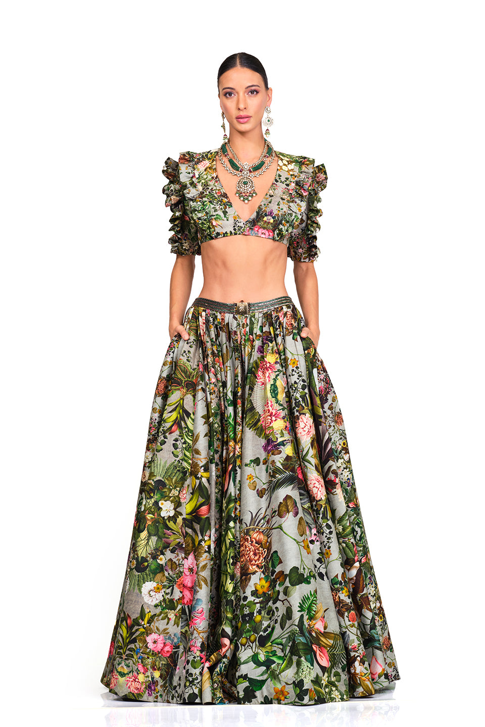 Printed Ruffle Blouse & Lehenga