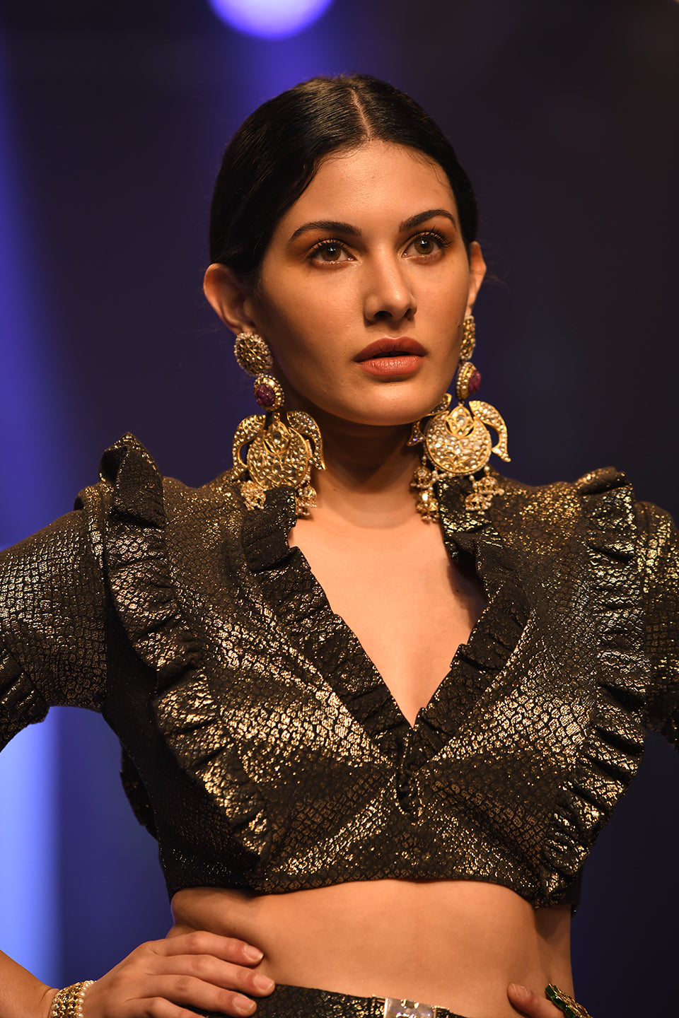 Amyra Dastur in gold and black lehenga set