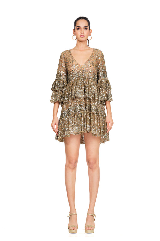 gold embroidered frill dress
