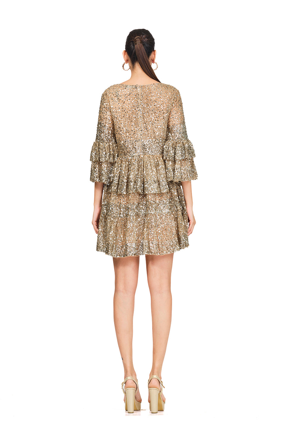 gold embroidered frill dress