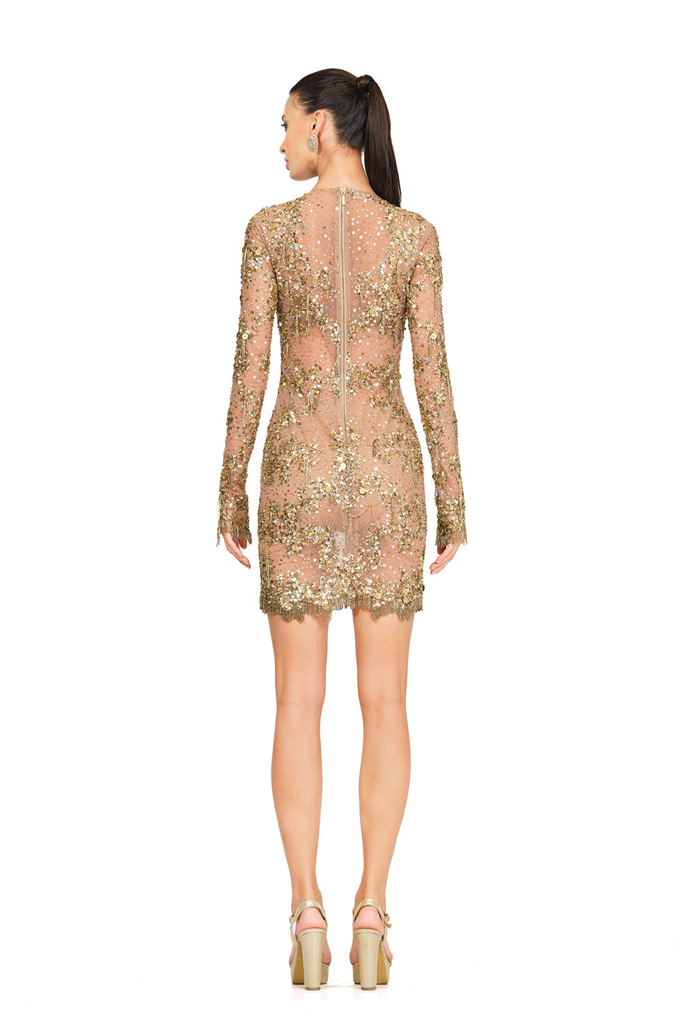 Gold sheer dress with embroidery