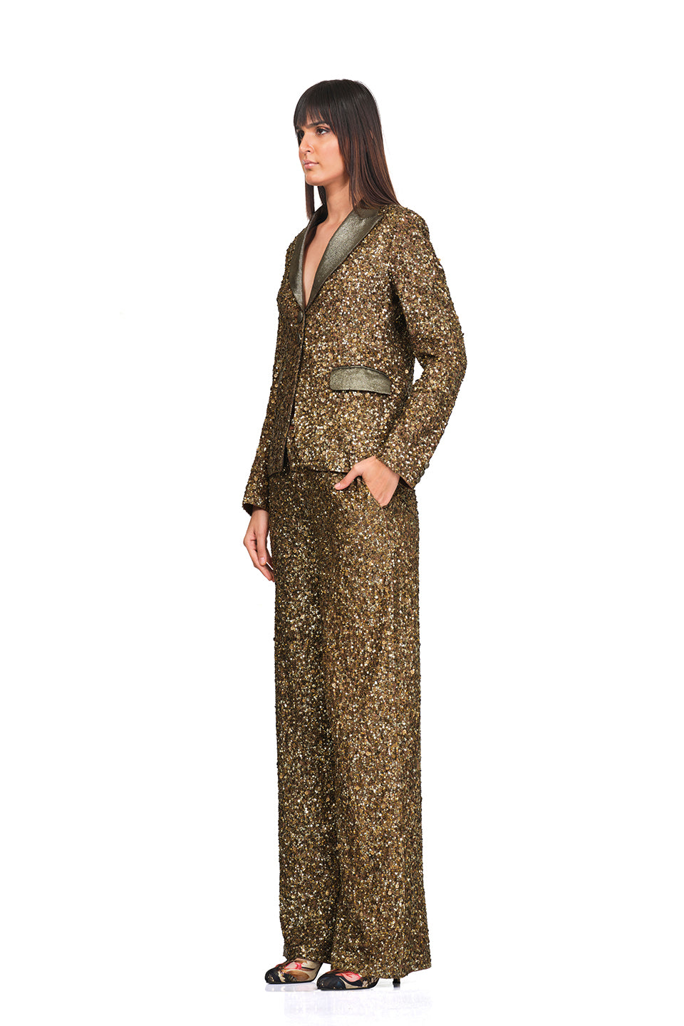 Gold sequinned blazer and trouser