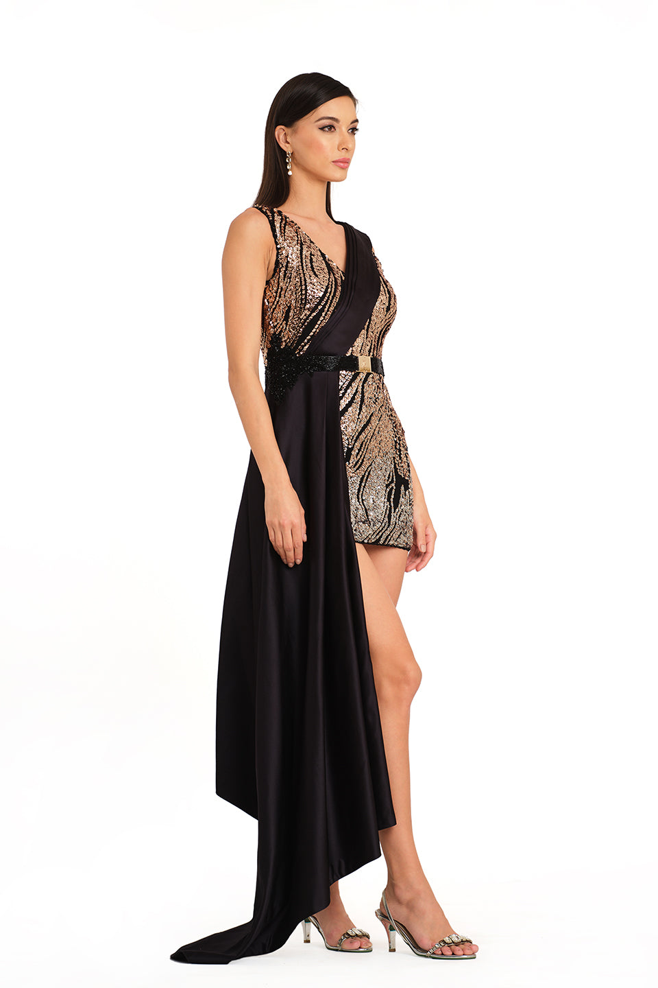 Short sequin dress with drape