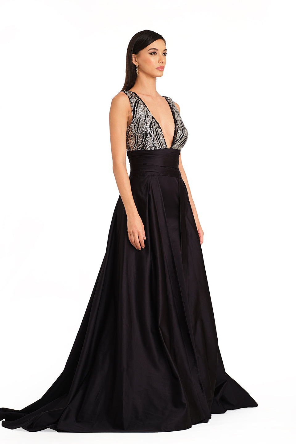 Black sequin bodice gown