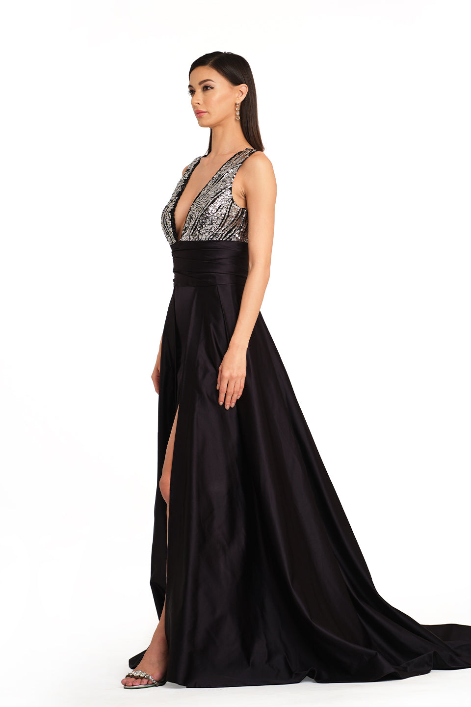 Black sequin bodice gown