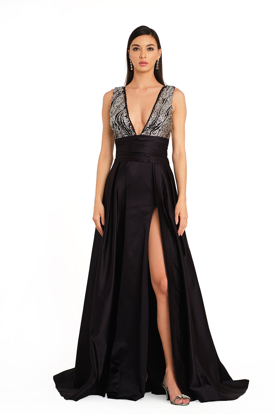 Black sequin bodice gown
