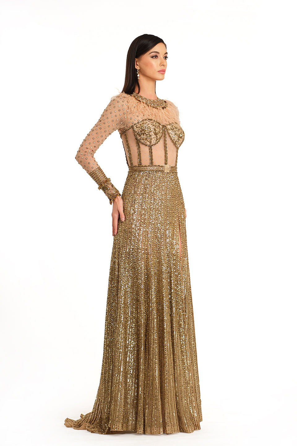 Antique gold embroidered gown