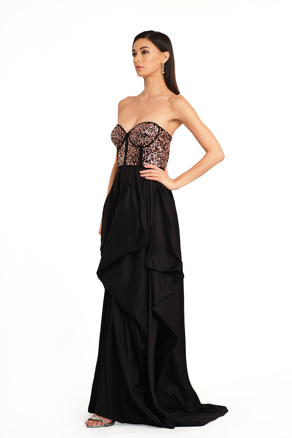Black corset bodice Draped gown