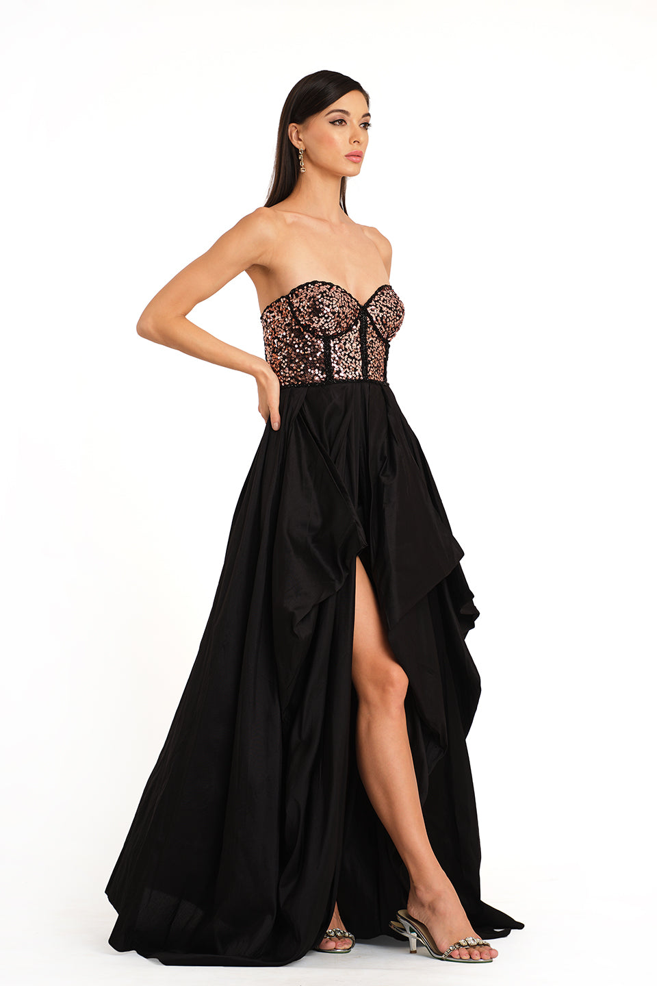 Black corset bodice Draped gown