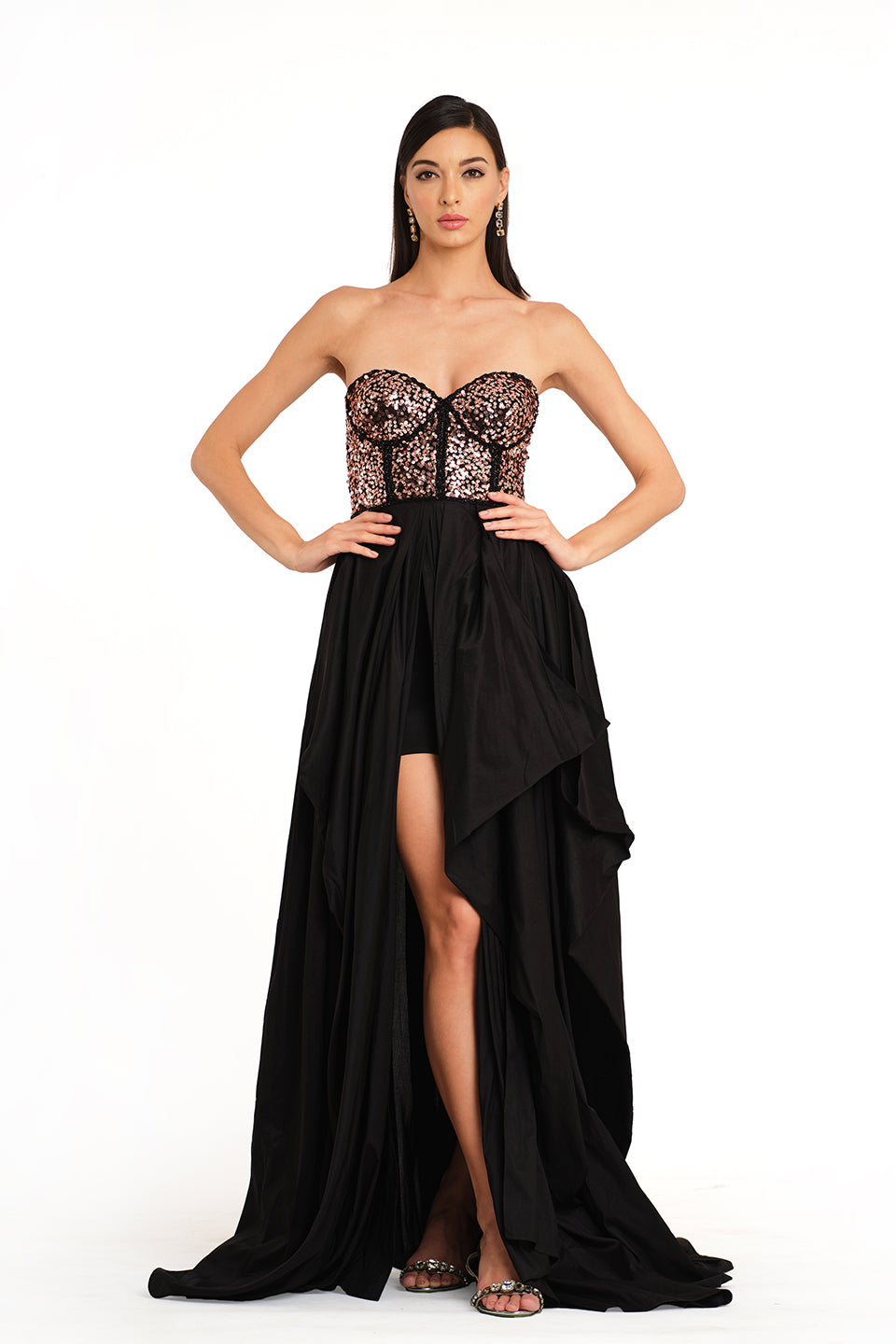 Black corset bodice Draped gown