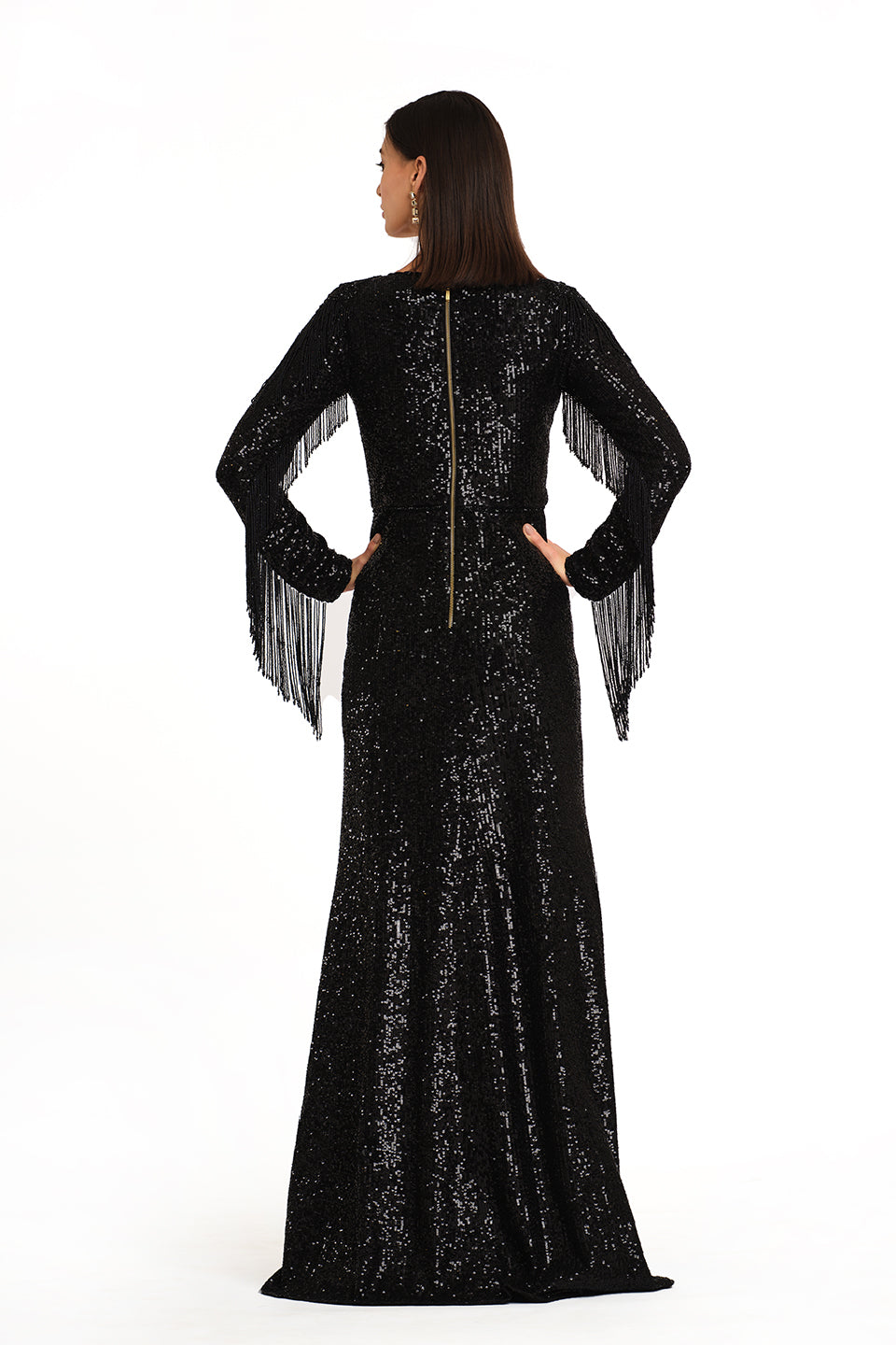 Sequin gown with tassles