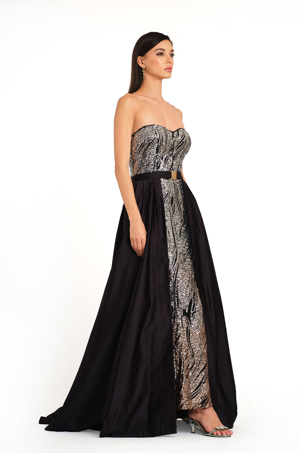 Silver and black embroidered gown