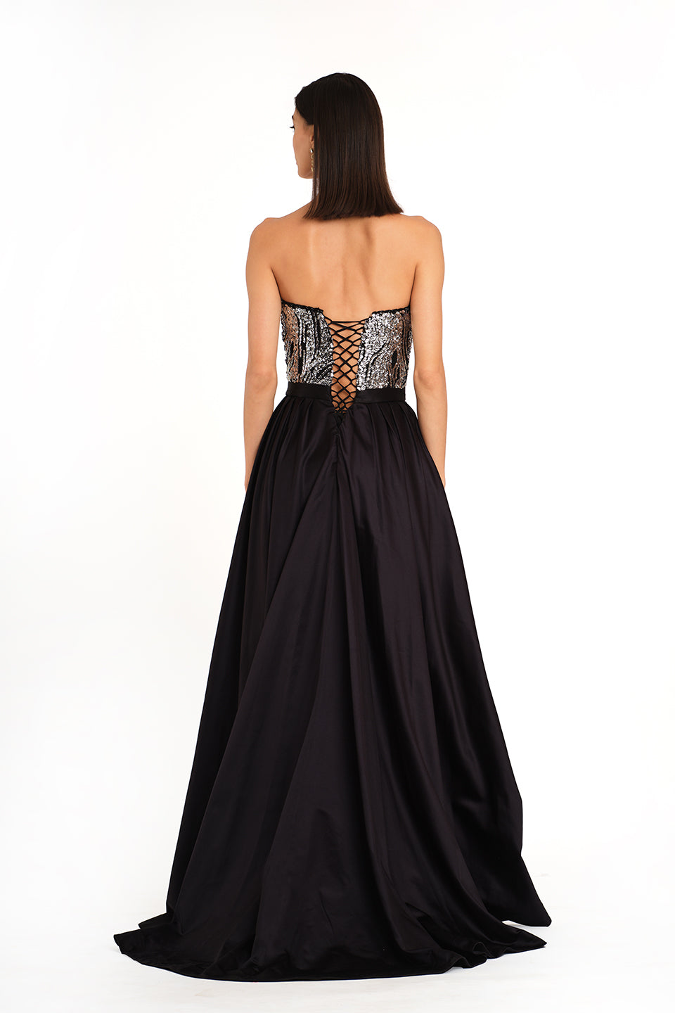 Silver and black embroidered gown