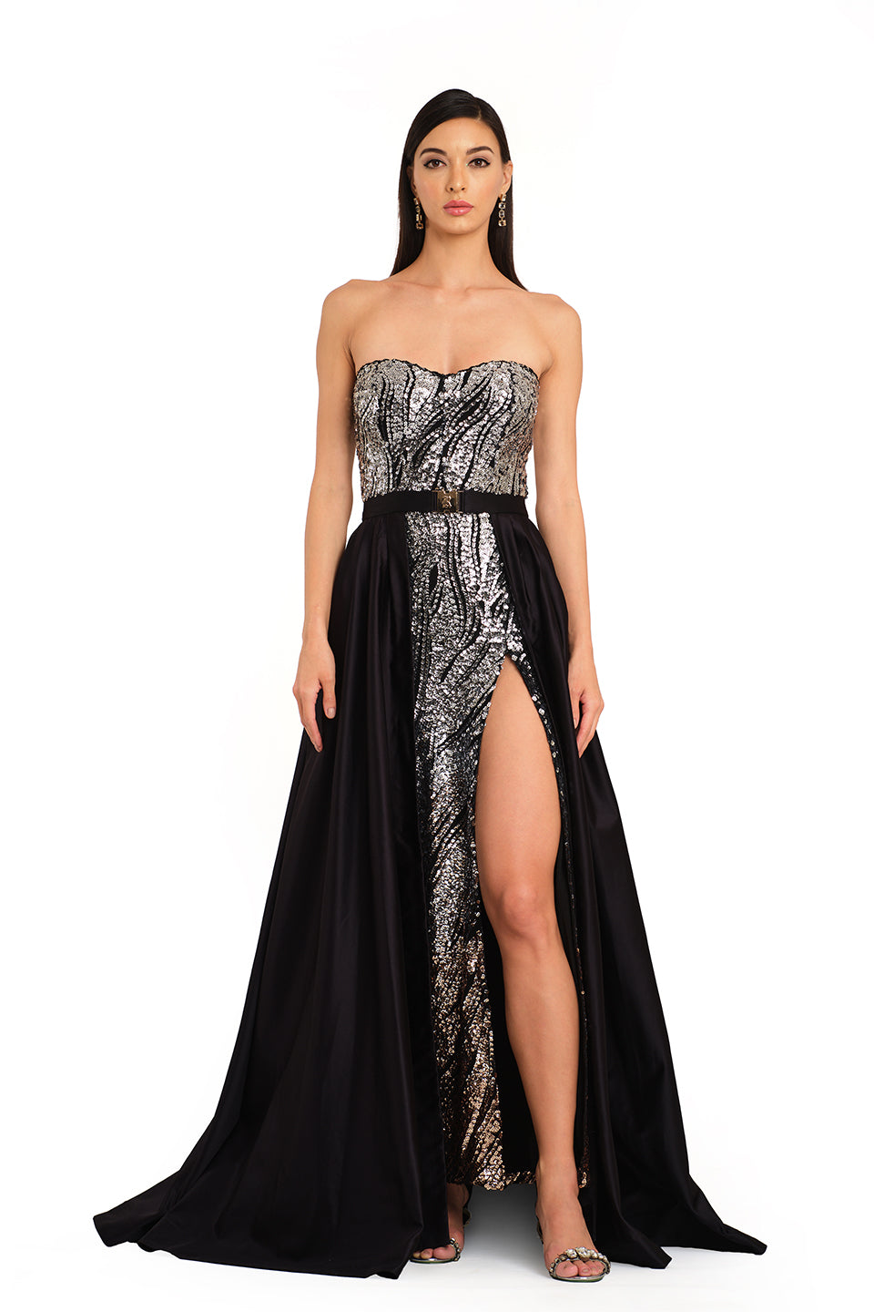 Silver and black embroidered gown
