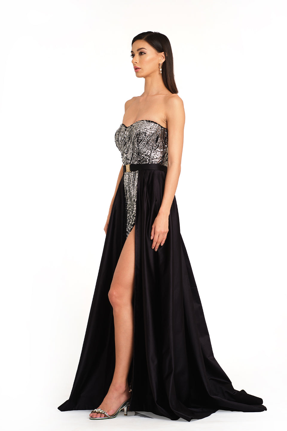 Silver and black embroidered gown