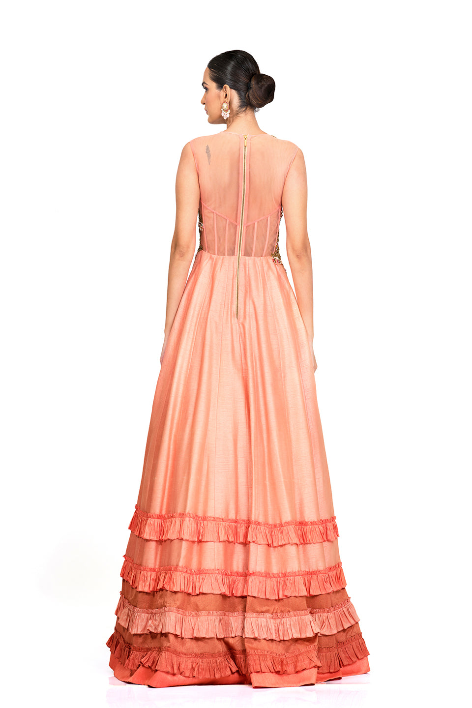 Silk peach gown with Embroidered bodice