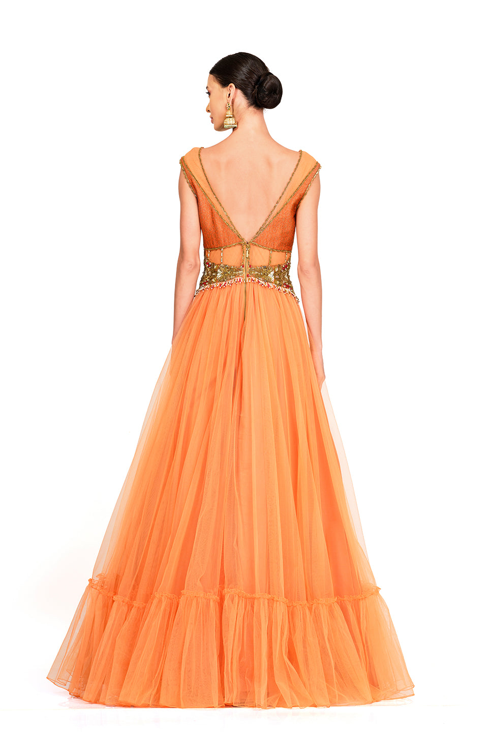 Net gown with brocade bodice