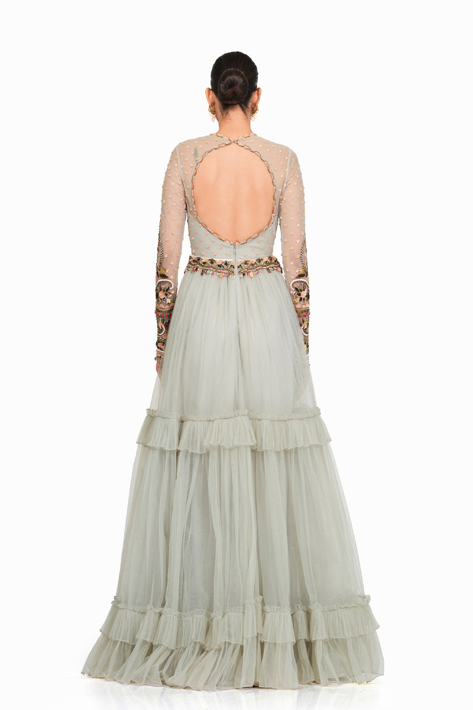 Full sleeve embroidered gown