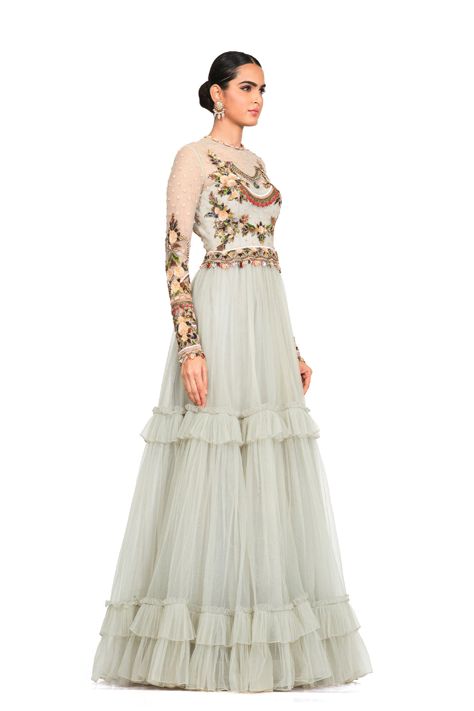 Full sleeve embroidered gown