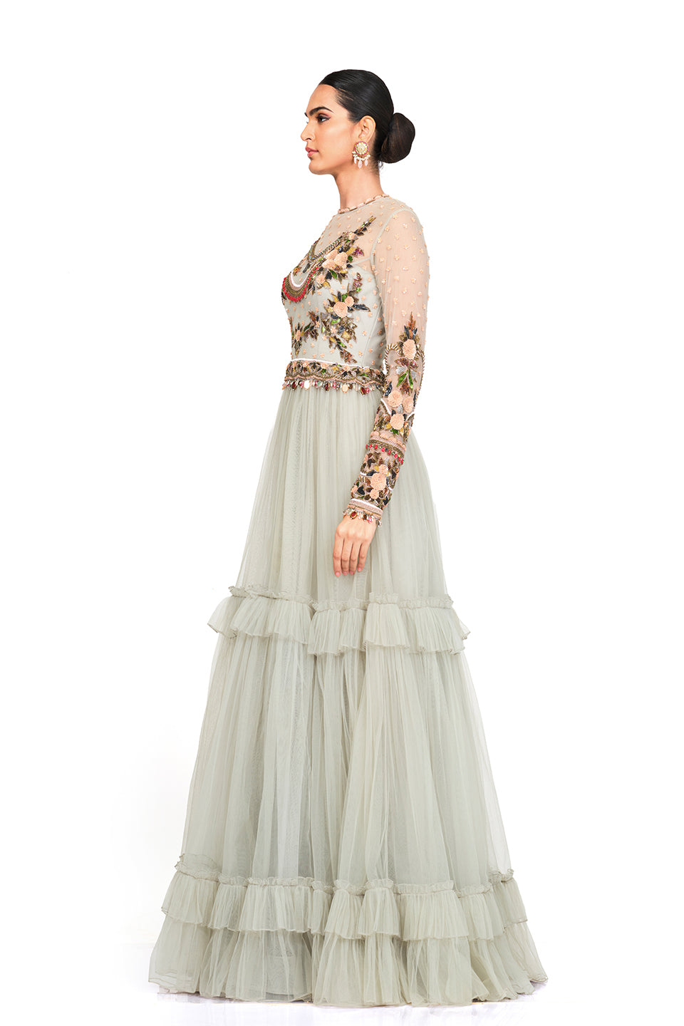 Full sleeve embroidered gown