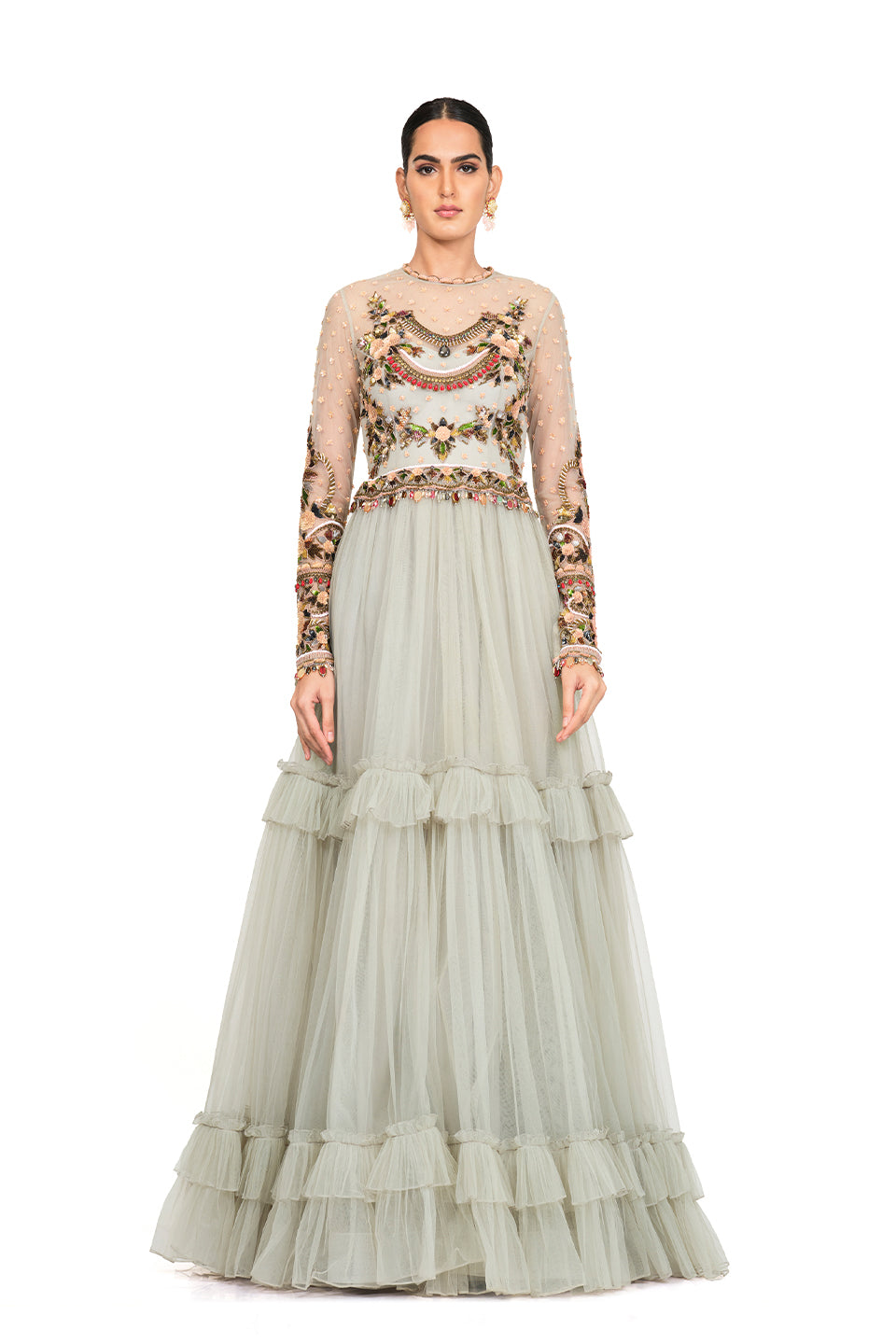 Full sleeve embroidered gown