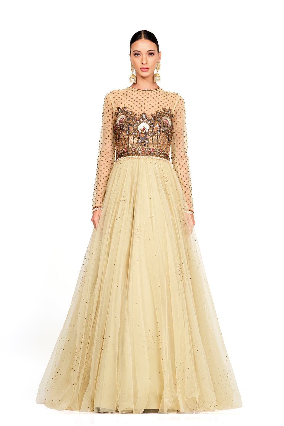 Tulle gown with embroidered bodice